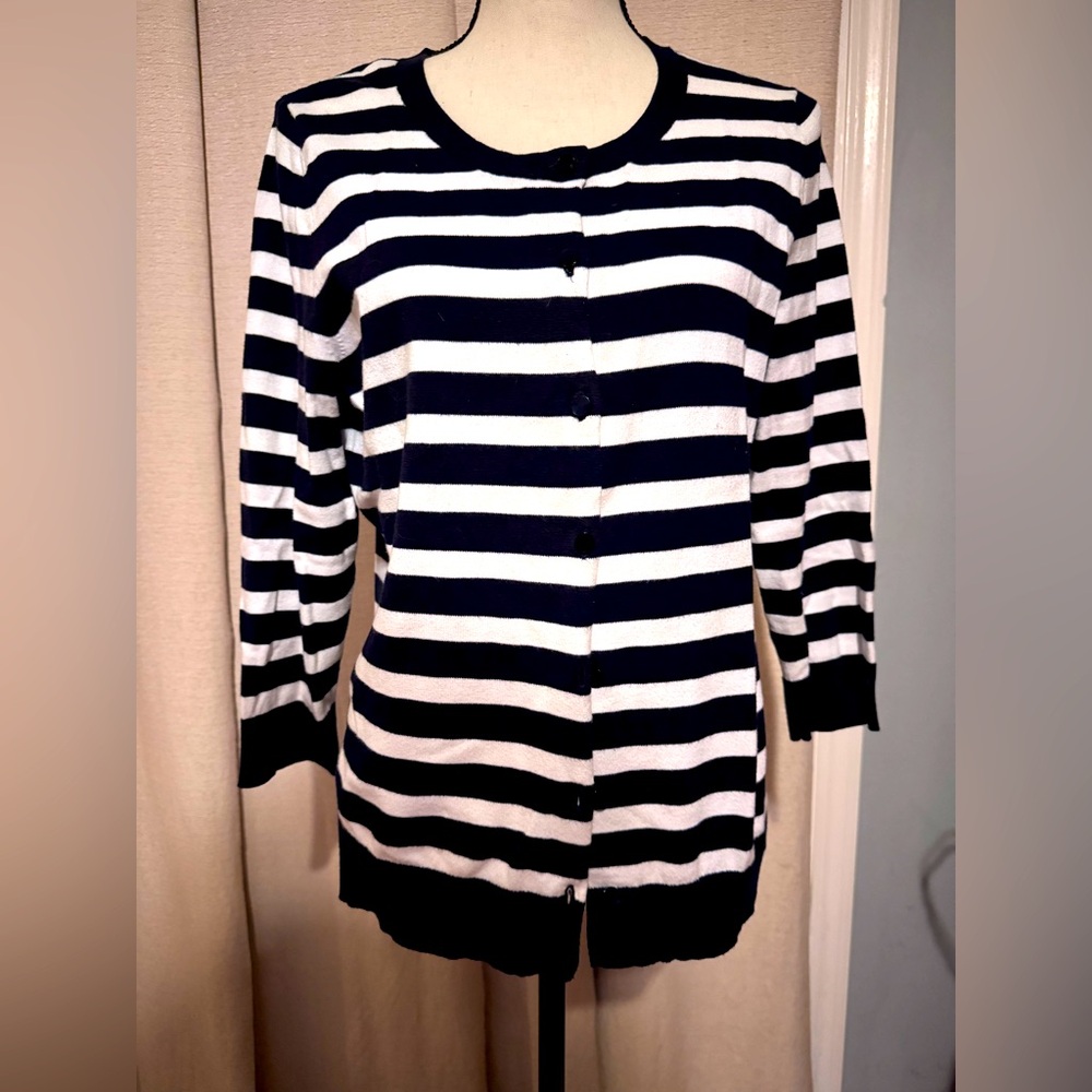 Talbots Quarter Length Sleeve Black and White Cardigan